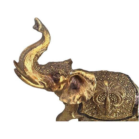 Vintage Elephant Feng Shui Trunk Up 9” Figurine Gold Statue Home Decor Sequins - Picture 10 of 15